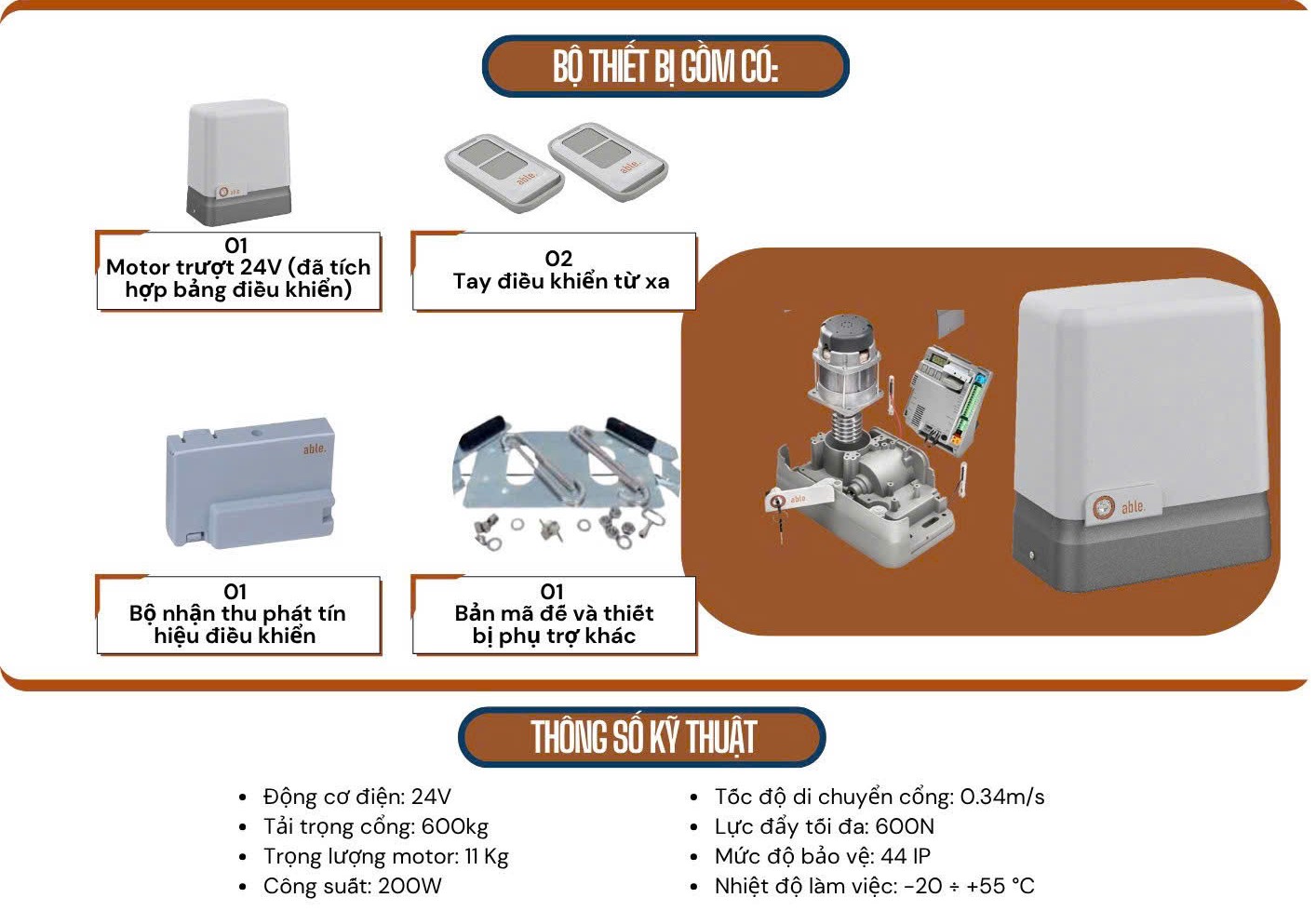 Bộ sản phẩm cổng lùa ABLE SMALL 600KG